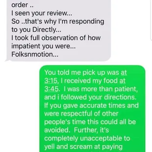 Text harrassment of customer by Owner