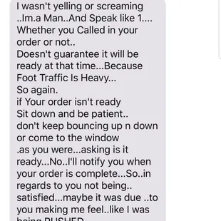 Text harrassment of customer by Owner