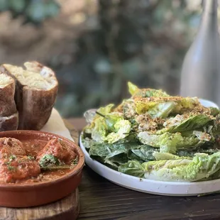 Meatballs and Caesar salad