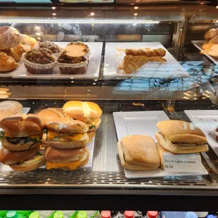 A case full of breakfast items on display to tantalize and tempt your customers. Except you can&apos;t have them because it&apos;s not breakfast.
