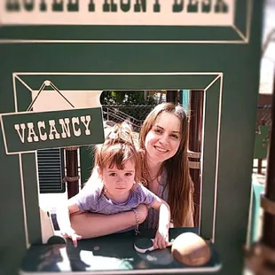 Me and my toddler greeting customers at the Hotel Front Desk on the playground, she loves to play pretend!