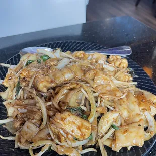 Thai Basil Noodles with chicken. So tasty and a huge portion