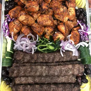 Chicken kabob with ground beef and lamb kabob