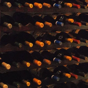 a wall of wine bottles