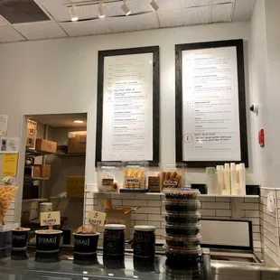 The counter, with cookies and brownies in the case for treats à la mode / August 2019
