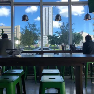 Looking outside toward Adrienne Arsht center