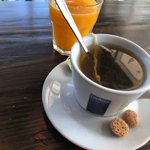 Orange juice and hot tea