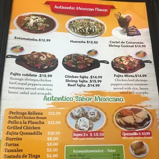 a mexican food menu