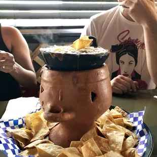 Bean dip and homemade chips.