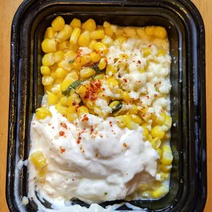 Esquites: corn, queso fresco, mayo, chile, lime