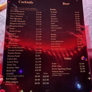 Drinks menu