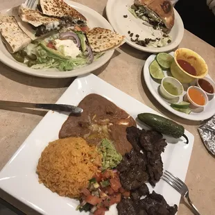 Carne Asada, steak quesadilla and steak torta