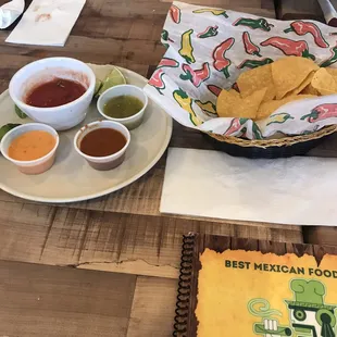 Tortilla chips and 3 dip options