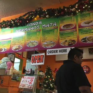 the menu for the restaurant