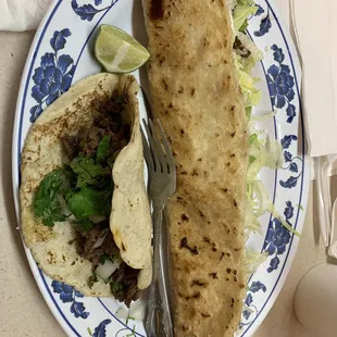 Asada Quesadilla , taco, horchata $13