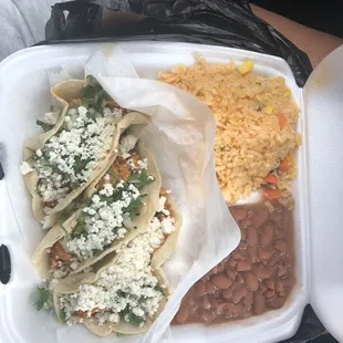 3 tacos, rice &amp; beans