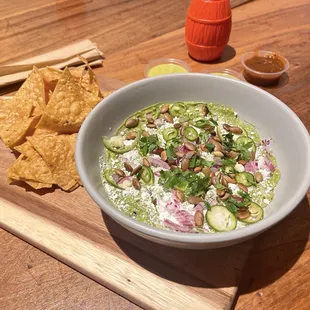 Guacamole, had jalapeño, definitely on the spicy side