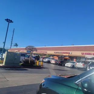 Outside orange umbrellas
