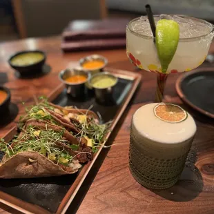 Tacos Al pastor, Cadillac margarita and numero uno margarita