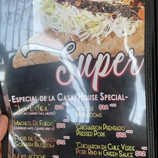 a menu for a fast food restaurant