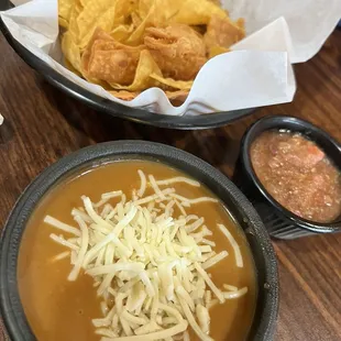 Chips salsa and gravy n cheese