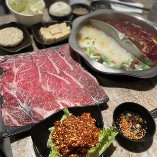 a variety of foods on a table
