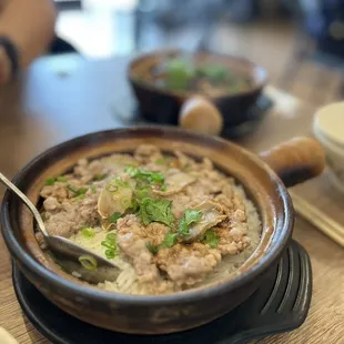 Salted fish with pork patty Claypot rice