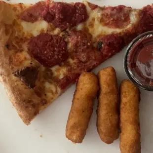 sicilian pizza and mozzarella sticks