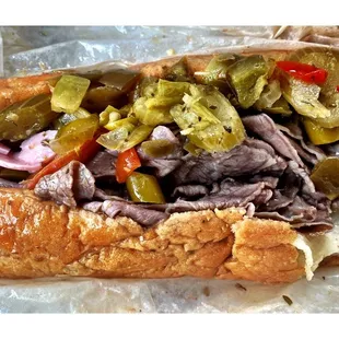 Italian Beef Hot Sandwich w/Cheese Hot &amp; Sweet Peppers.Deep. FONTANO SUBS ! Little Italy.Hot &amp; Cold Sandwiches !Perfecto!