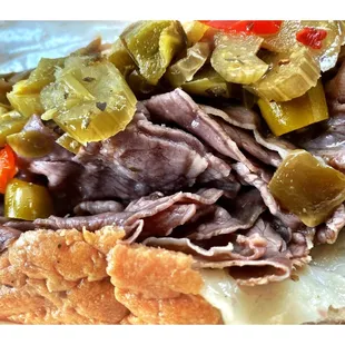 Italian Beef Hot Sandwich w/Cheese Hot &amp; Sweet Peppers.Deep. FONTANO SUBS ! Little Italy.Hot &amp; Cold Sandwiches ! Cool!