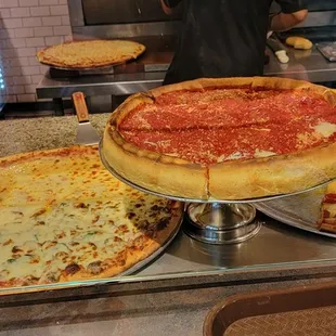 a variety of pizzas