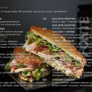 a menu for a sandwich