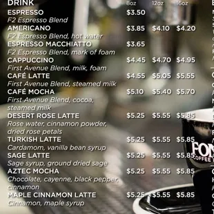 Coffee Menu