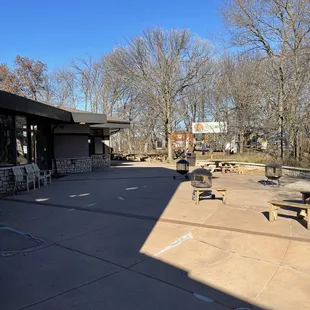 Seating area, ropes course entrance