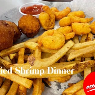 Hush puppies, fries &amp; Shrimp; pro-tip ask for extra remoulade! #BradyEats