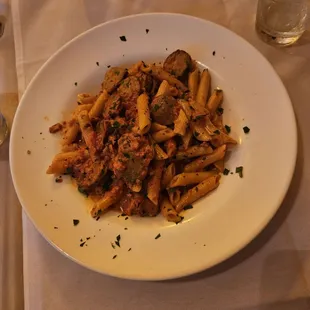 Penne A La Vodka with added saussage.