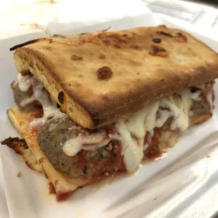 6&quot; meatball &quot;sub&quot;. It&apos;s very tasty, but appears to be served on a flatbread - still very yum!