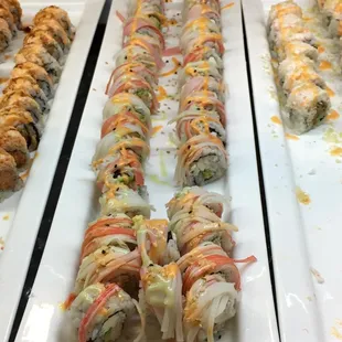 a variety of sushi rolls