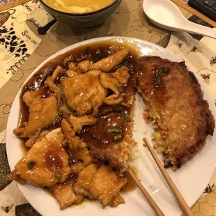Foo Yung with chicken/sauce (1/2 portion shown)