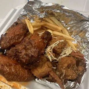 Wings, shrimp and fries