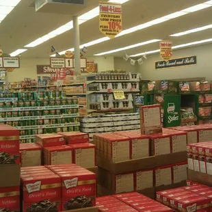 boxes of food in a grocery store