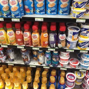 a variety of yogurts and drinks