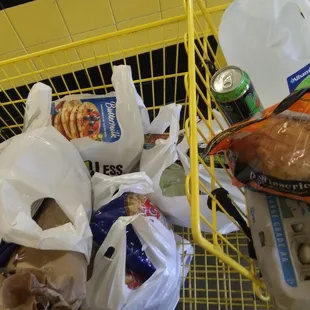 a shopping cart full of food