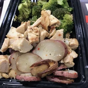 chicken, broccoli, and potatoes