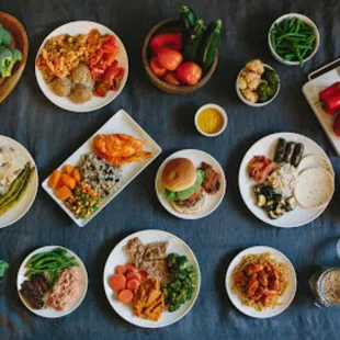 a variety of dishes on a table