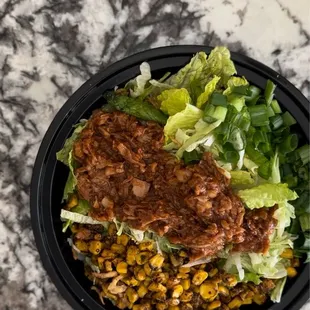 barbecue crunch salad with pulled barbecue jackfruit (vegan)