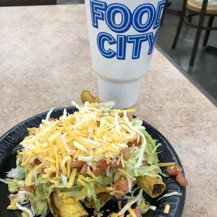 Great deal for 7.50, 5 taquitos and a large watermelon juice.