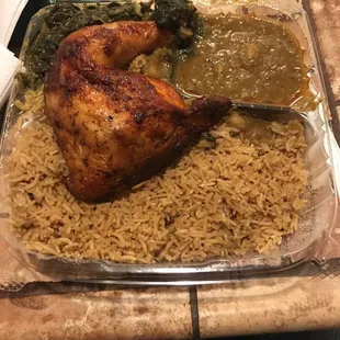 Quarter chicken with spinach and chickpeas. So good