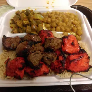 Lamb&chicken combo with rice, chic peas and okra. Delicious