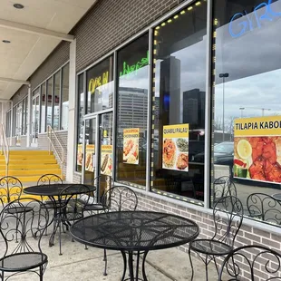 tables and chairs outside
